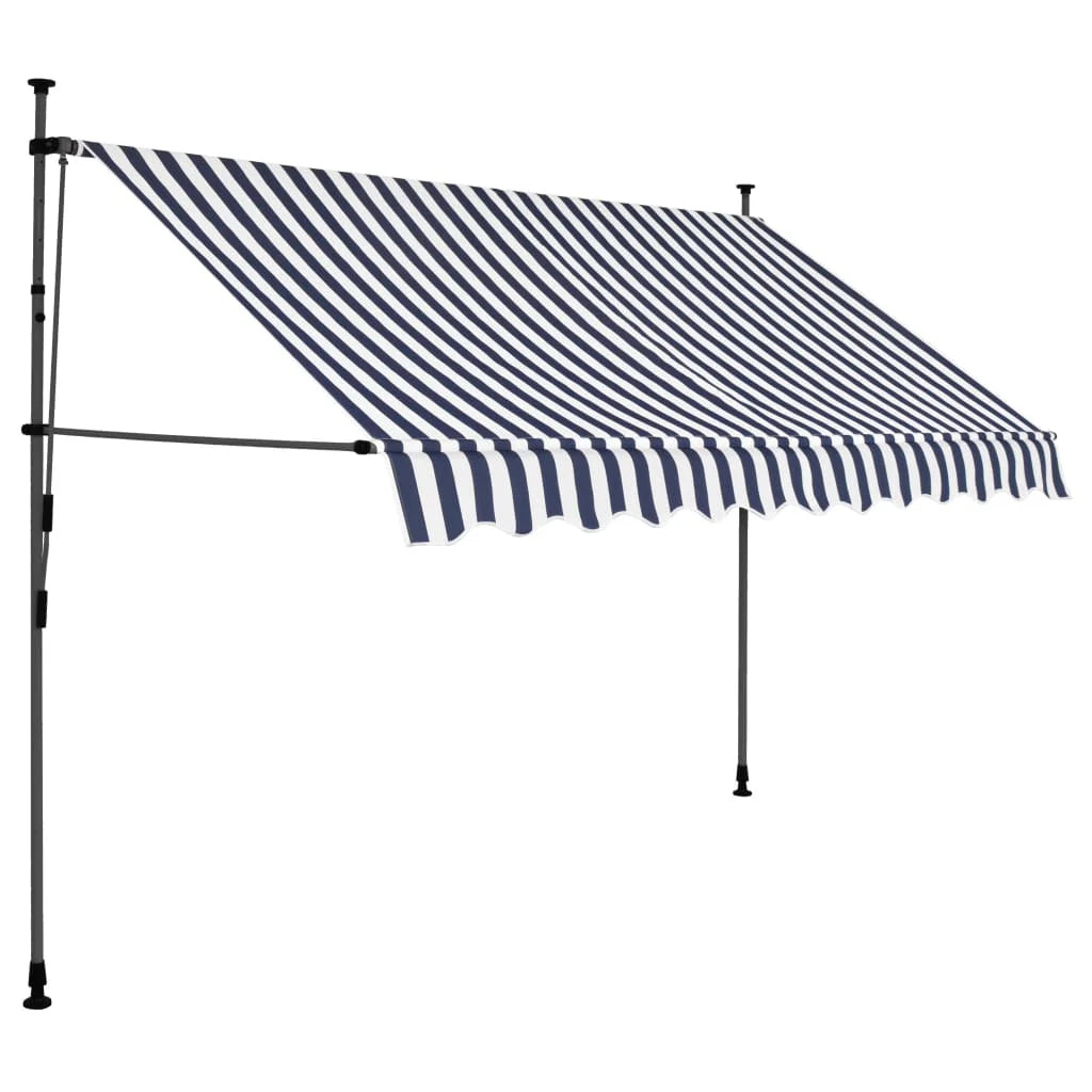 Manual Retractable Awning with LED Outdoor Door Canopy Sunshade Shelter Blue White 118.1 Inch B361711