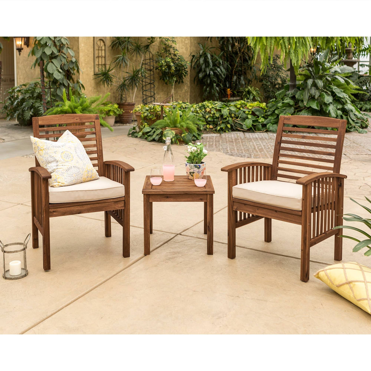 3PC Acacia Wood Patio Chairs and Side Table Espresso Brown Q97518