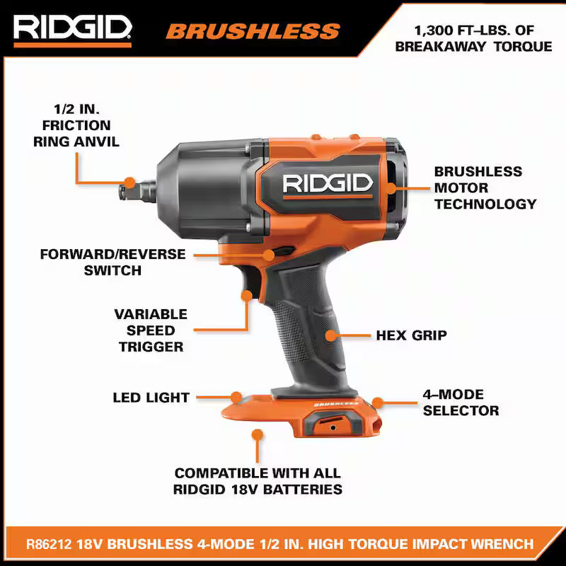 18V Brushless Cordless 1/2 in. High-Torque Impact Wrench Kit N1357