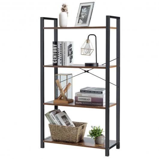 4-Tier Rustic Brown Bookshelf Storage Rack T2426