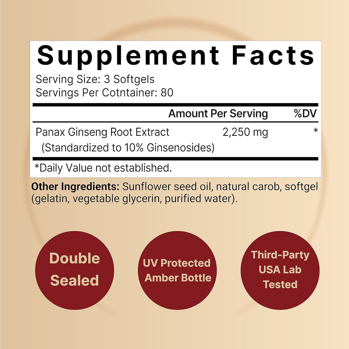 Korean Red Ginseng 2,250mg Per Serving, 240 Softgels, Panax Ginseng Root, Standardized to 10% Ginsenosides, Non-GMO C595