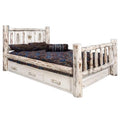 Wood Twin Storage Bed with Laser Engraved Pine in Natural J46731