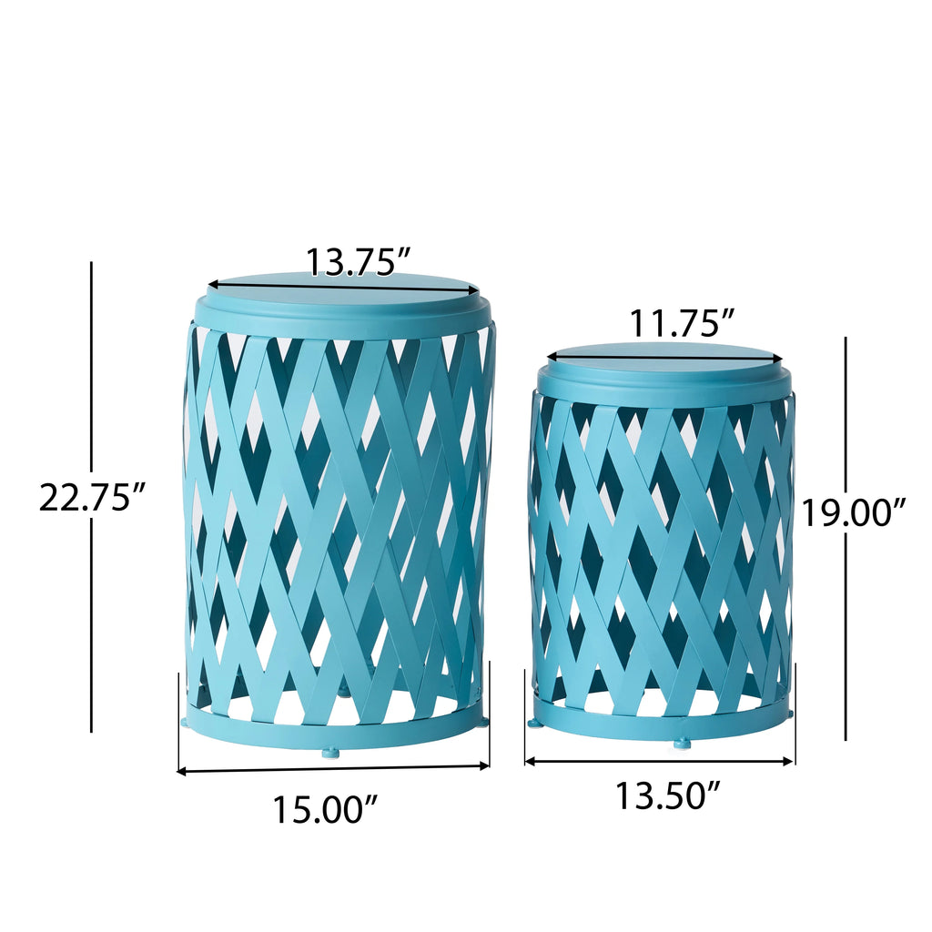 Matte Blue Iron Side Tables Set of 2 B107053