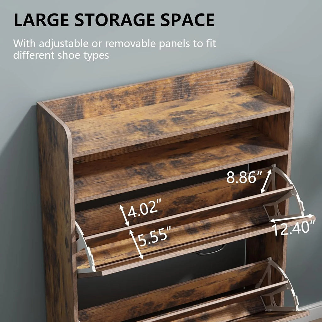 Shoe Cabinet with 2 Flip Drawers Narrow Shoe Organizer Cabinet C97548