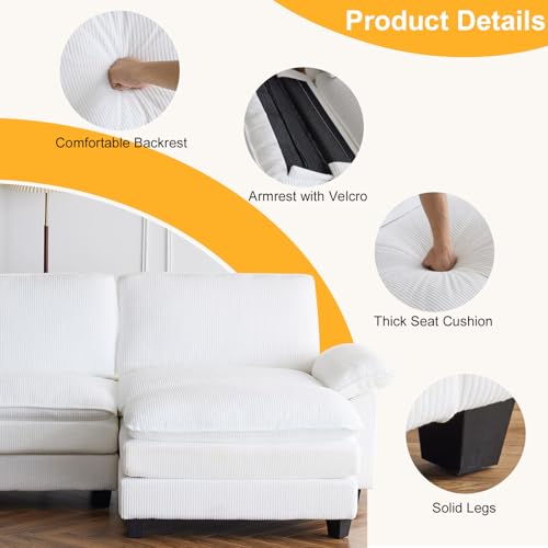 White Corduroy Modular Sectional Sofa with Ottoman S3650