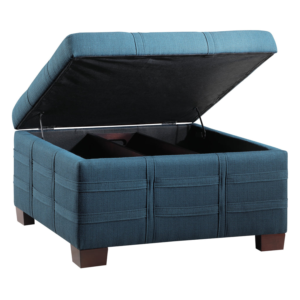 Square Storage Ottoman in Azure Blue Fabric J394