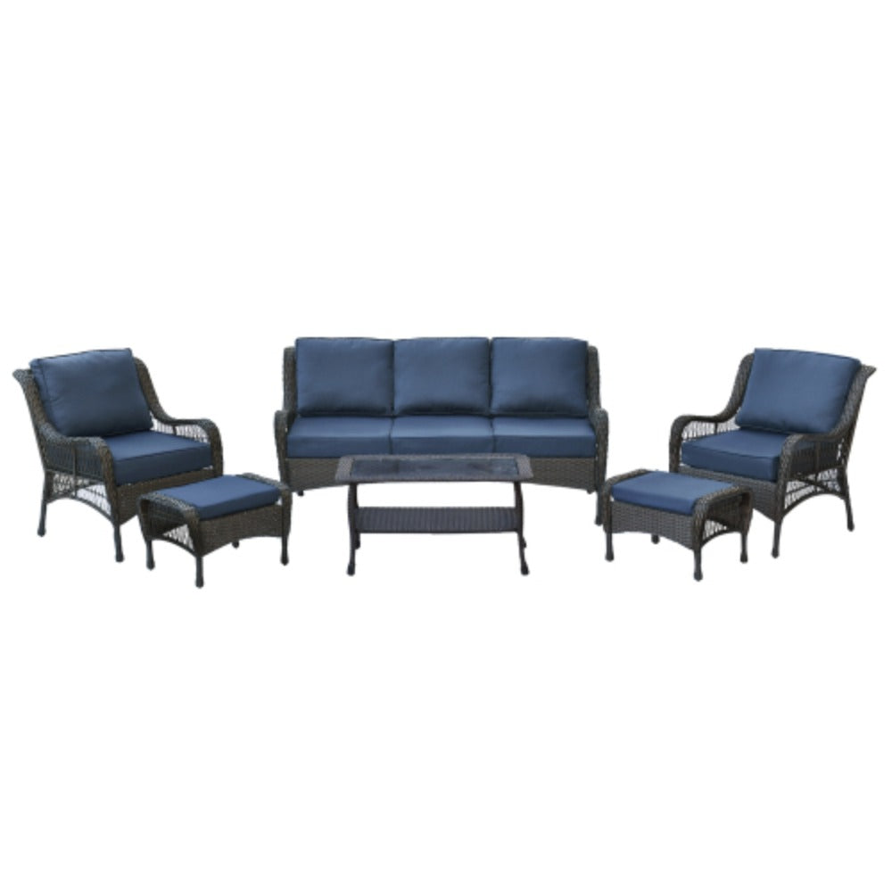 6-Piece Rattan Outdoor Conversation Set Navy Blue Metal K46337