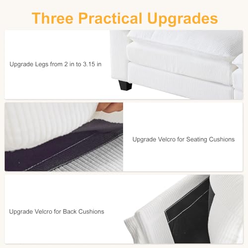 White Corduroy Modular Sectional Sofa with Ottoman S3650