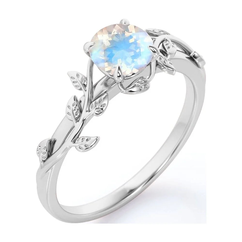 0.50 Carat Round Cut Rainbow Moonstone Engagement Ring Q189