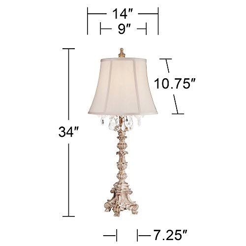 Crystal Antique White Candlestick Table Lamp with Beige Bell Shade K9826