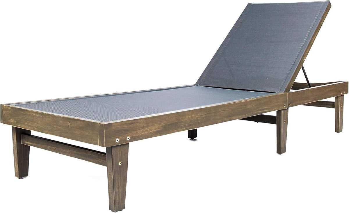 Outdoor Mesh Chaise Lounge with Acacia Wood Frame J6696