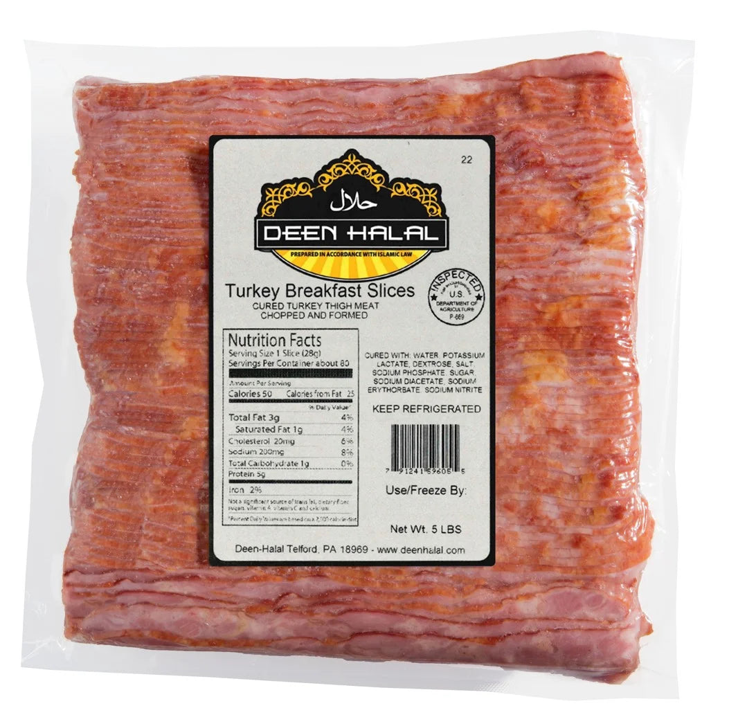 Halal Turkey Breakfast Bacon Slices 5lbs 1 Pack C25098