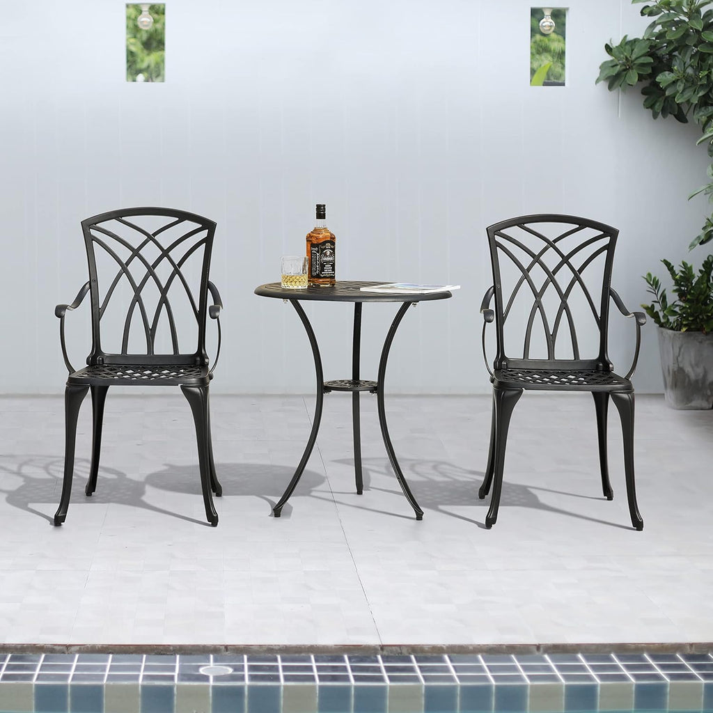 3 Piece Cast Aluminum Patio Bistro Set with Umbrella Hole E660