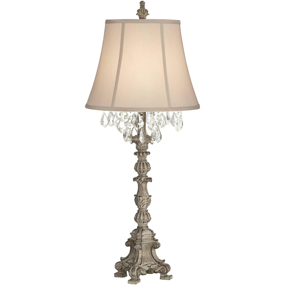 Crystal Antique White Candlestick Table Lamp with Beige Bell Shade K9826