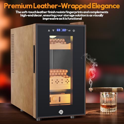 Electric Humidor 25L 150 Counts Thermostatic Cooling Cabinet with Spanish Cedar Wood Shelves U285357