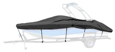 Black Semi Custom Boat Cover for Tournament Ski Boat with Wakeboard Tower Z36991
