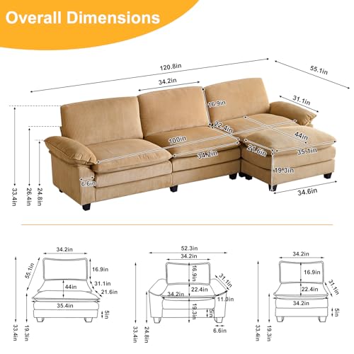 White Corduroy Modular Sectional Sofa with Ottoman S3650