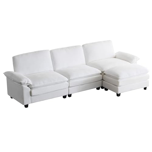 White Corduroy Modular Sectional Sofa with Ottoman S3650