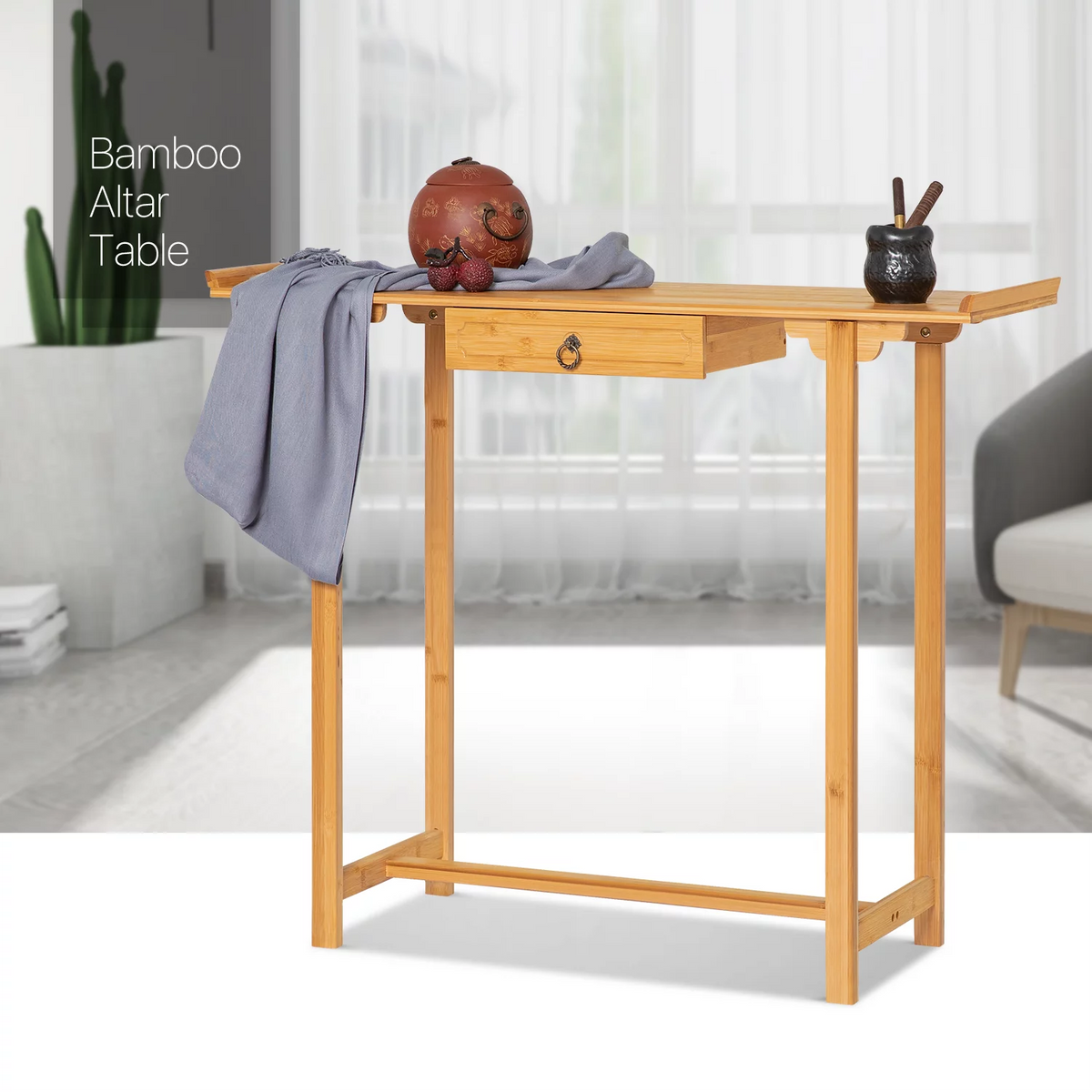 Bamboo Console Table with 1 Storage Drawer C414064