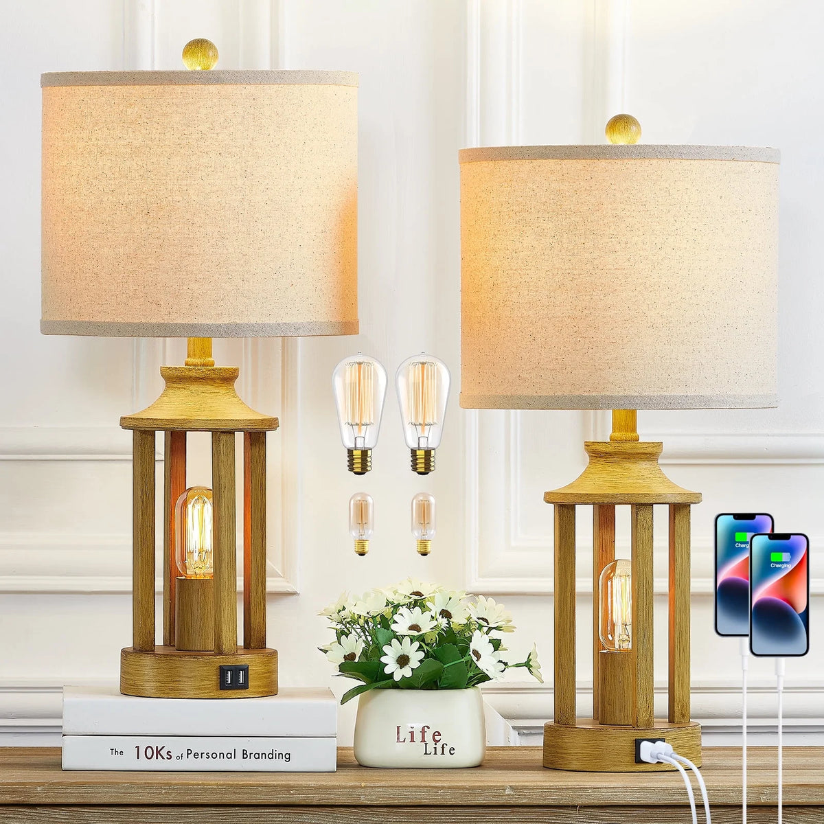 3 Way Dimmable Touch Control Table Lamps Set of 2 with USB Ports N103012