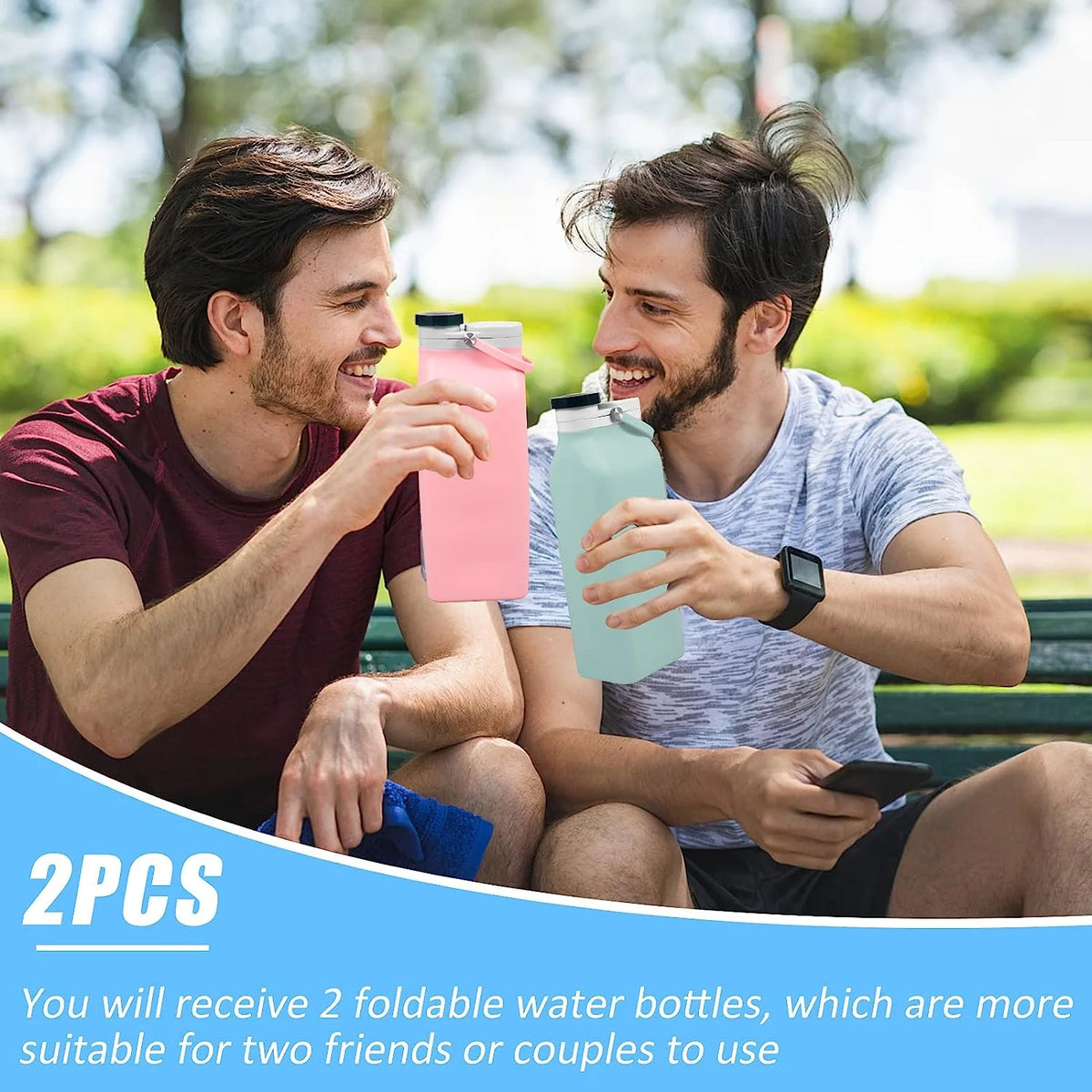 2PCS Collapsible 20oz Silicone Water Bottles S436688