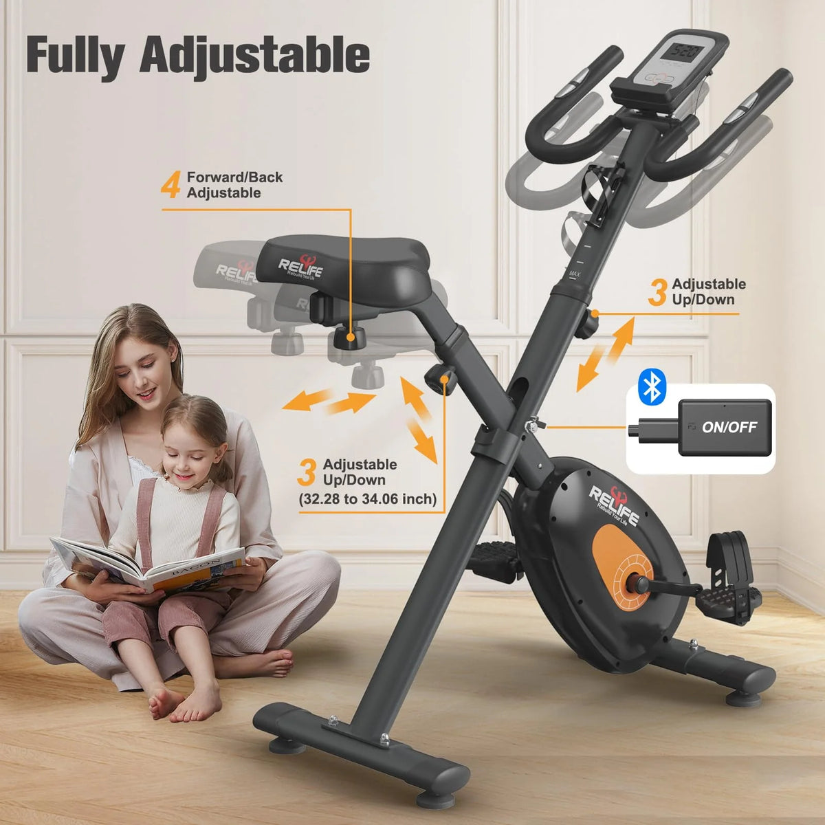 Upright Foldable Stationary Bike Black Z3706