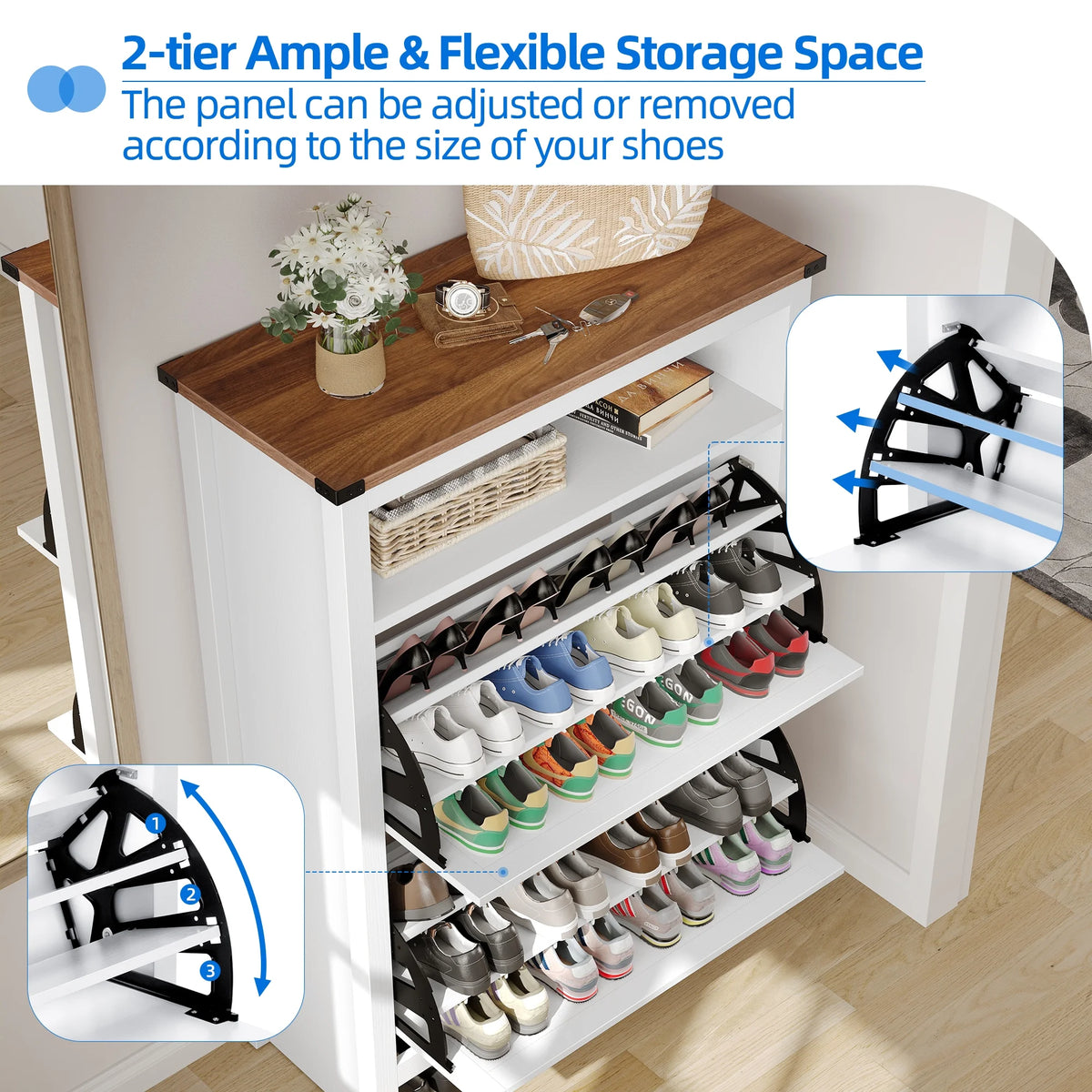 White Shoe Cabinet with 2 Flip Drawers K667