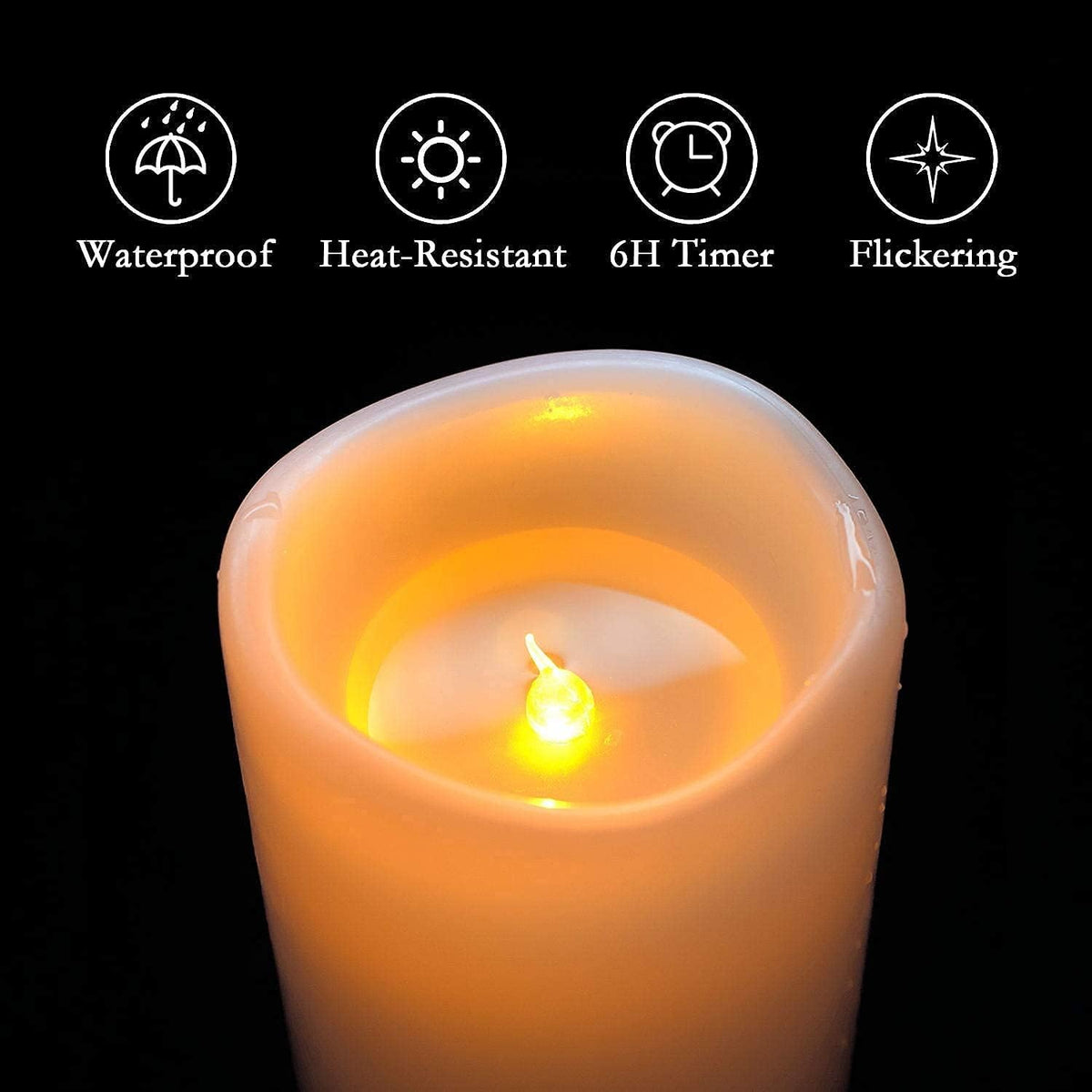 4 x Waterproof Flameless LED Pillar Candles, Set of 6 F563