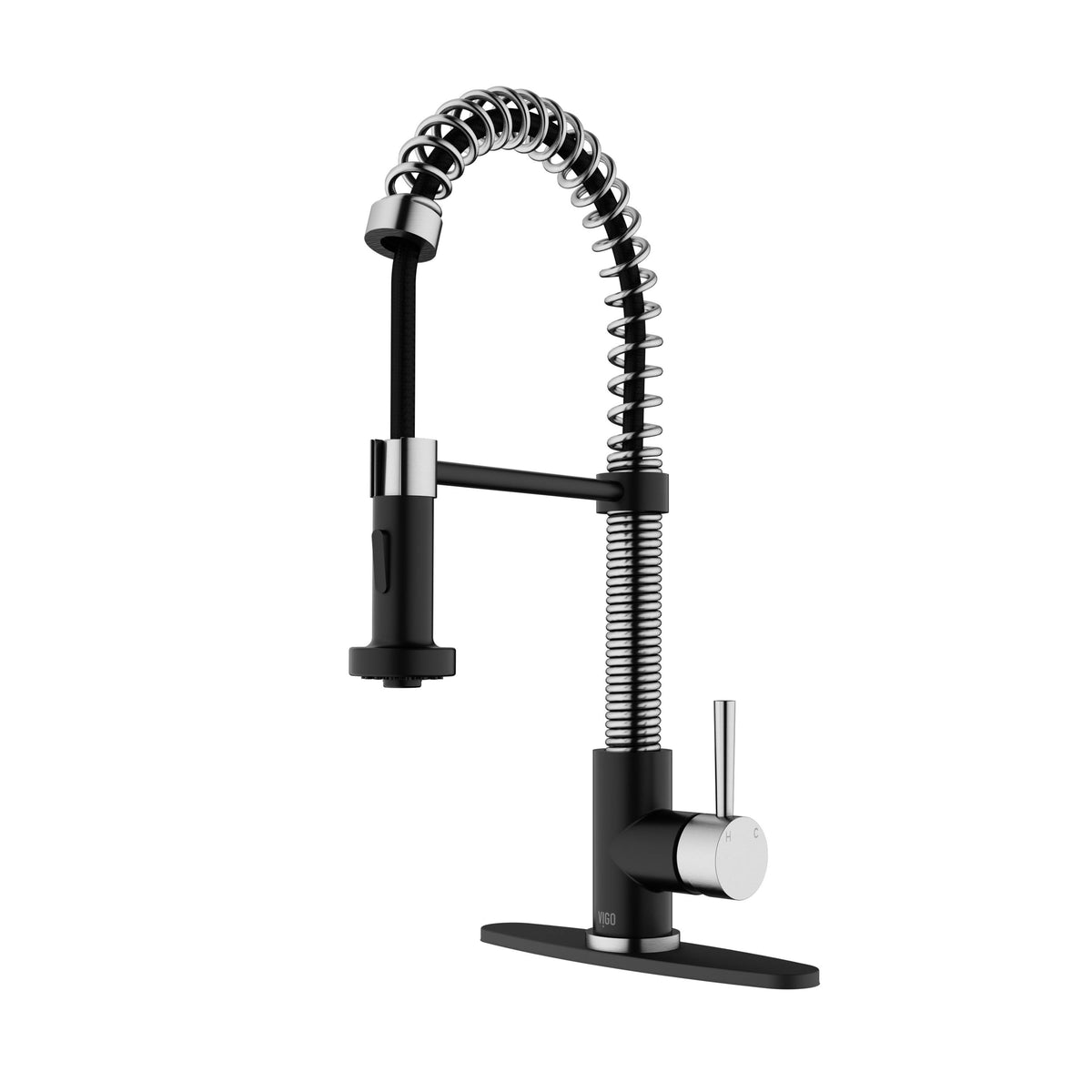 Stainless Steel & Matte Black Pull-Down Kitchen Faucet with Deck Plate L288