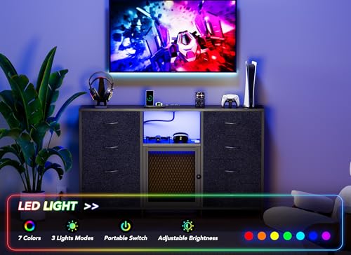Black 8 Drawer Dresser with LED Lights and Power Outlets E5753