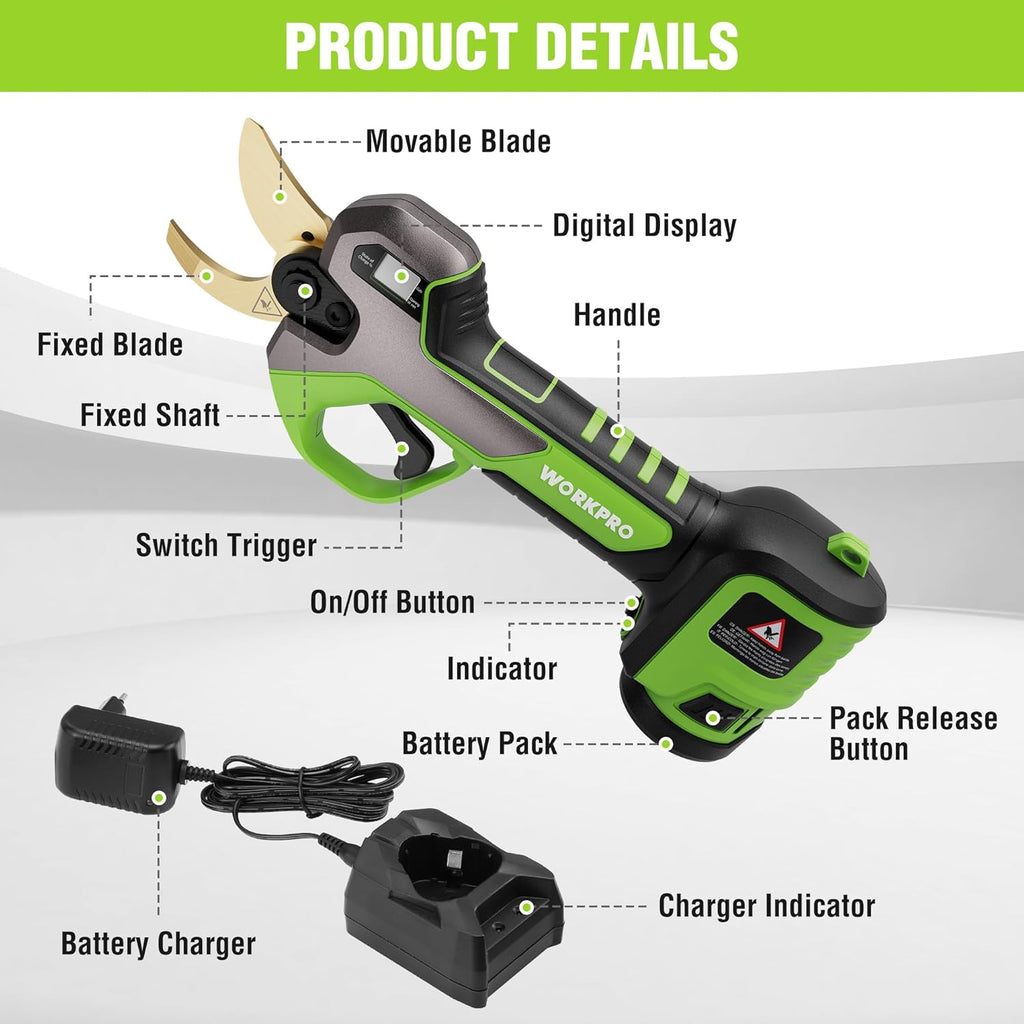 12V Electric Pruning Shears with 2 Pack Rechargeable Battery and Fast Charger E7342