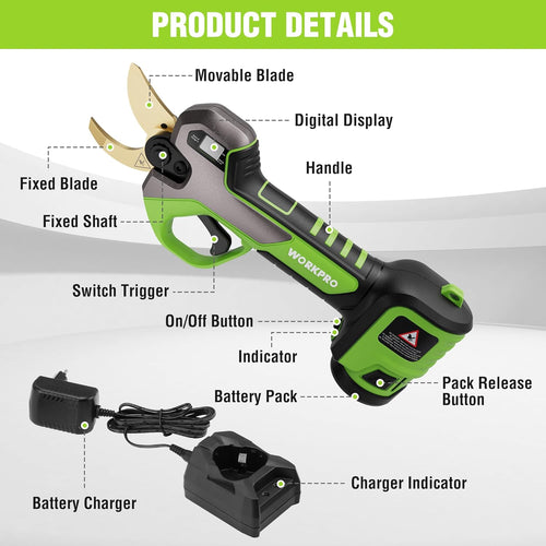 12V Electric Pruning Shears with 2 Pack Rechargeable Battery and Fast Charger E7342