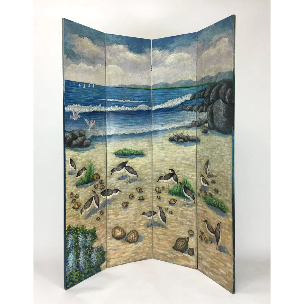 Hand Painted Double Side Screen - Blue B946