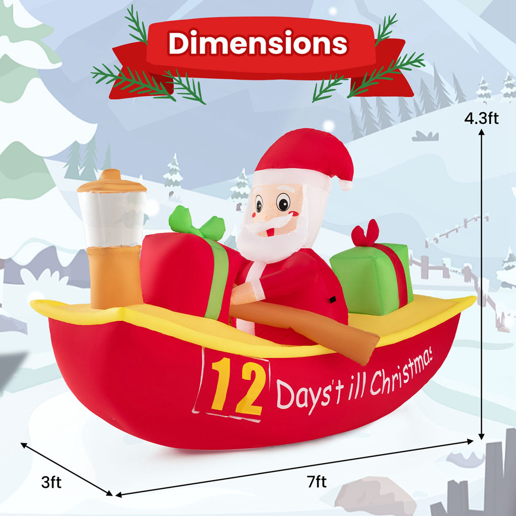 7 FT Christmas Inflatable Santa Claus Rowing Boat with Navigation Light E28618