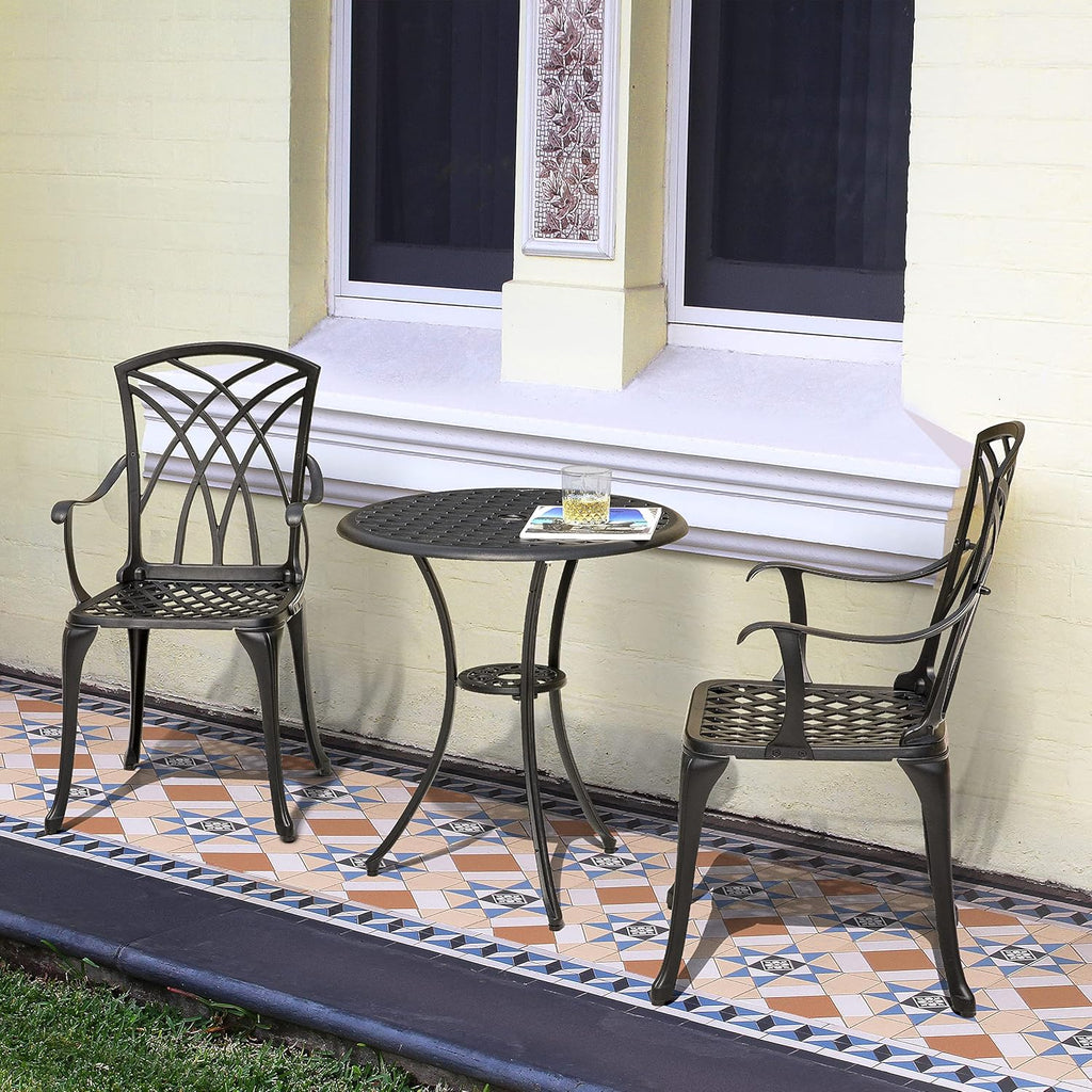 3 Piece Cast Aluminum Patio Bistro Set with Umbrella Hole E660