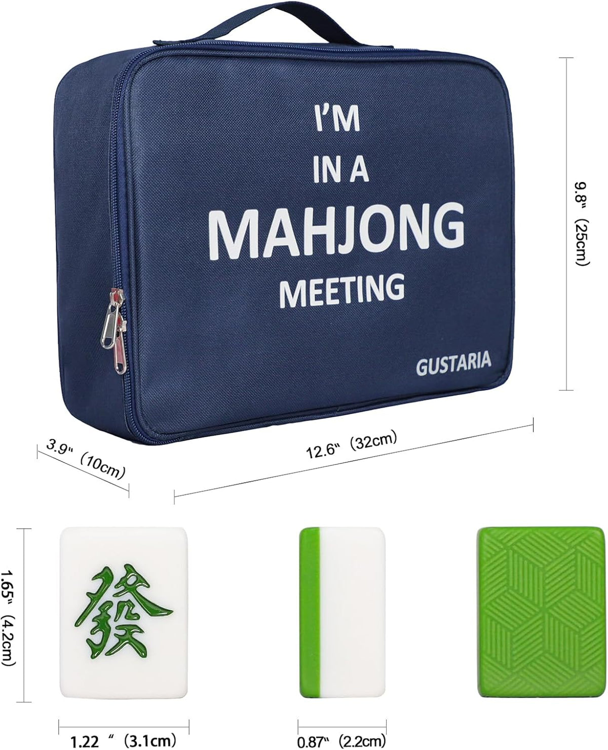 1.65'' Large Size 146 Green Tiles Mahjong Set with Blue Carrying Bag Q4271