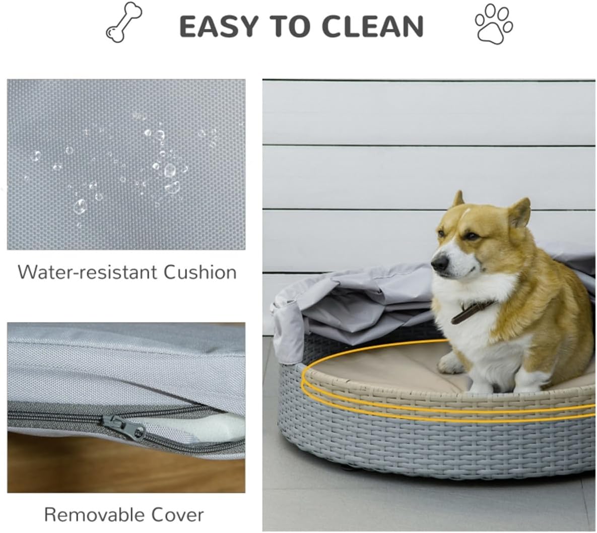 Grey Wicker Rattan Pet Sofa with Cushion W783826