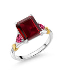 925 Silver 10K Yellow Gold Red Garnet Pink Tourmaline Diamond Engagement Ring D4356