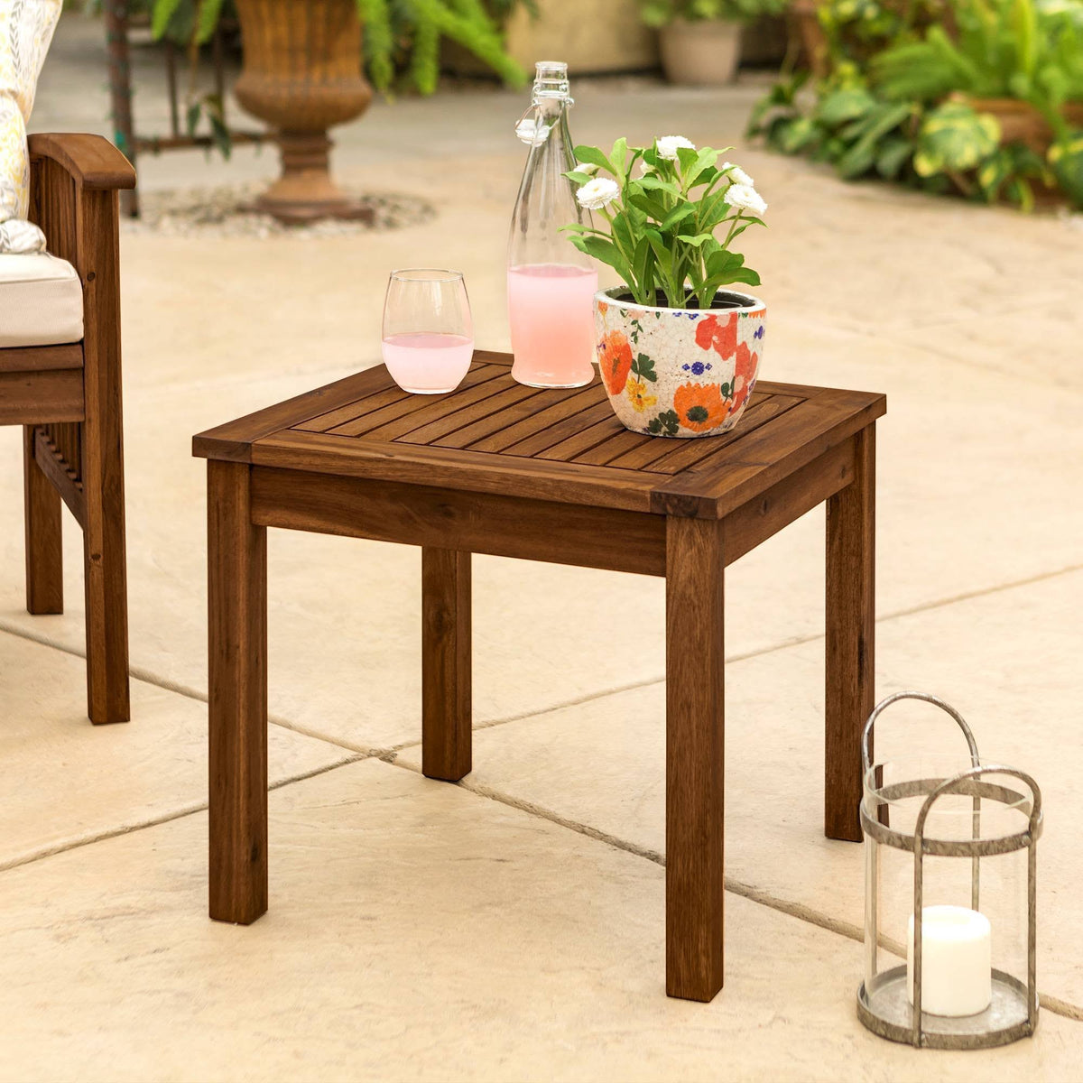 3PC Acacia Wood Patio Chairs and Side Table Espresso Brown Q97518