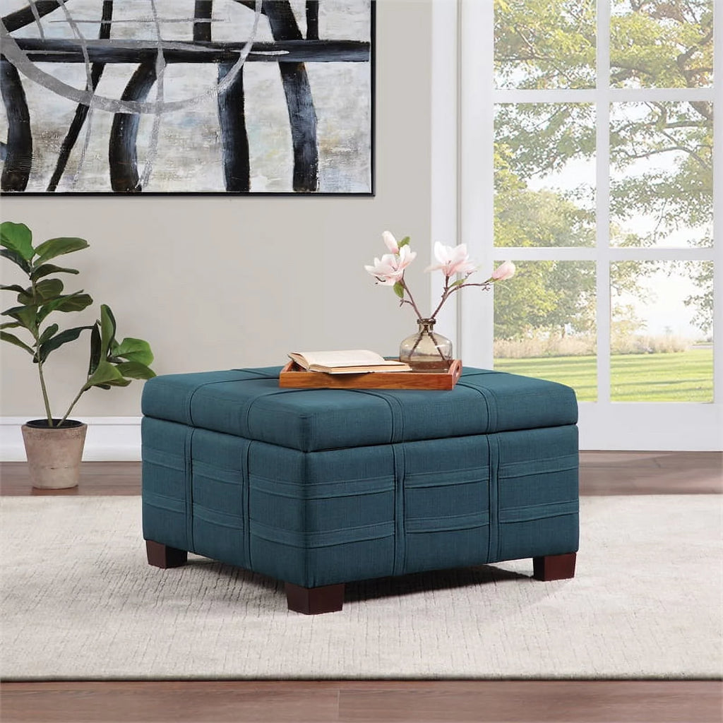 Square Storage Ottoman in Azure Blue Fabric J394
