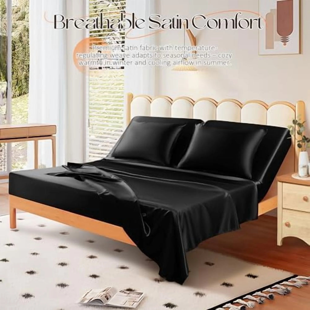 4Pcs Half Split Flex Head King Sheets Set with 14-16 Inch Deep Pockets Q919966