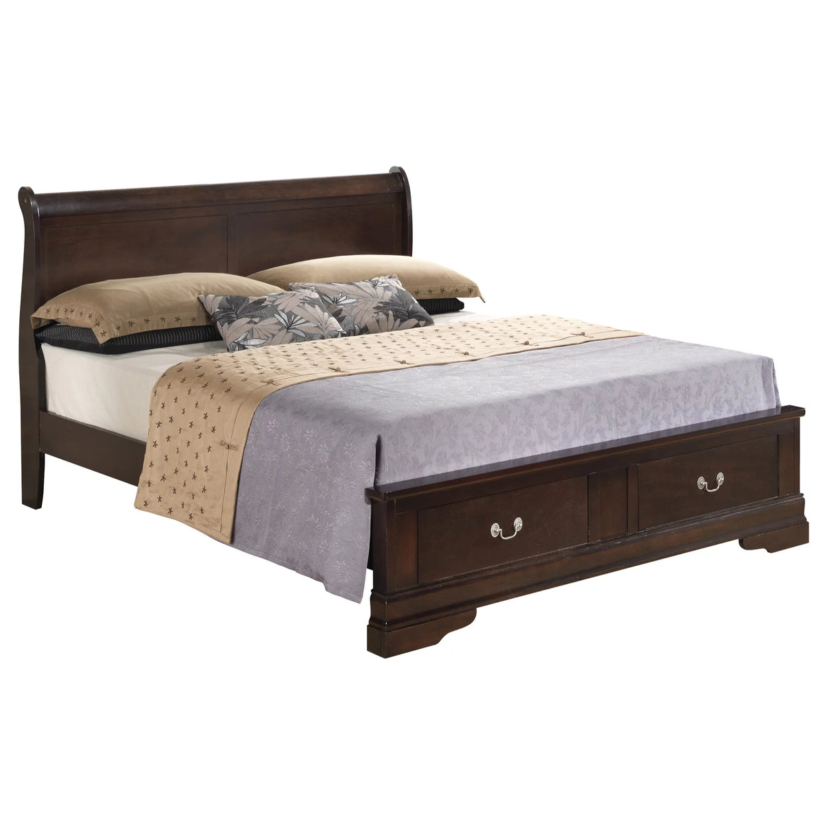 Cappuccino Wood Sleigh Bed Queen Size J87085