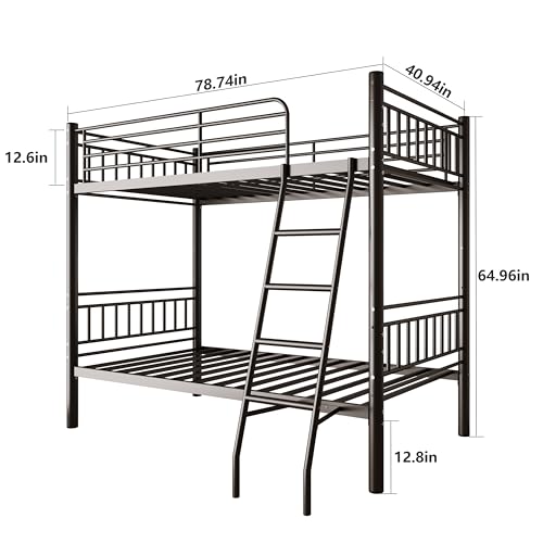 Twin Over Twin Heavy Duty Metal Bunk Bed with Ladder and Guardrail L73033