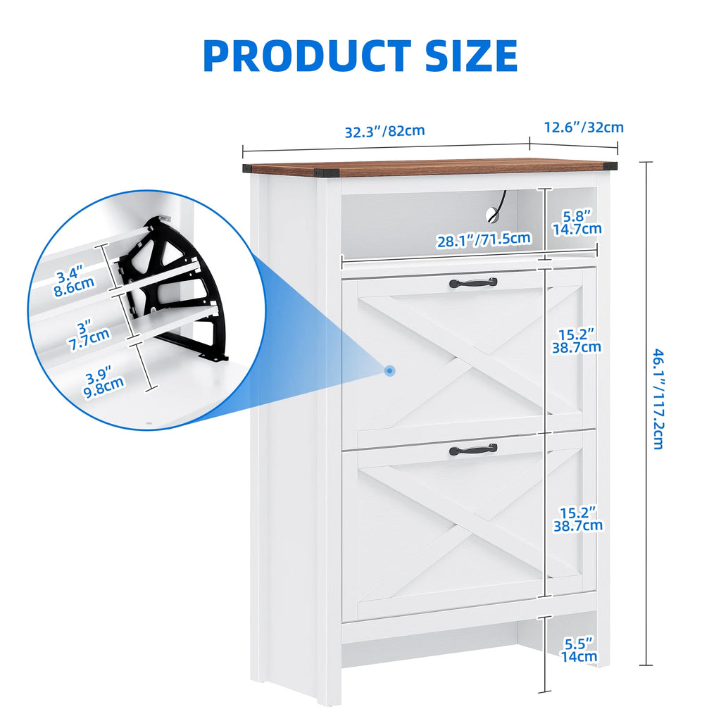 White Shoe Cabinet with 2 Flip Drawers K667