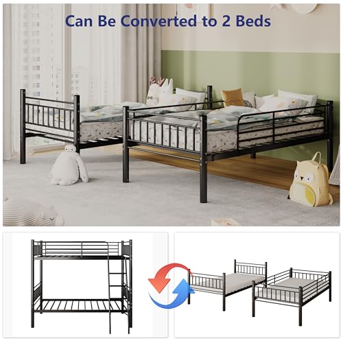 Twin Over Twin Heavy Duty Metal Bunk Bed with Ladder and Guardrail L73033