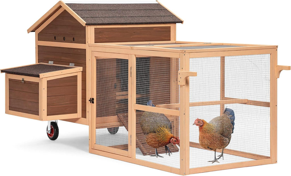 81”L Movable Chicken Coop with Wheels Wooden Poultry Cage L465