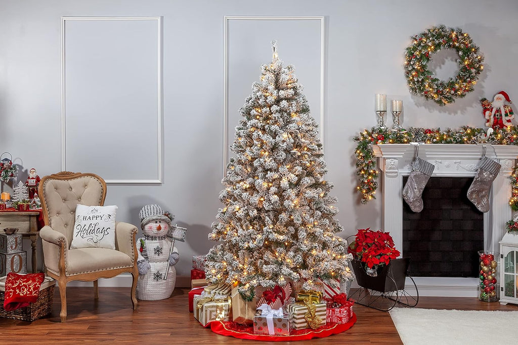 7 ft Pre Lit Clear Flocked Pine Q974