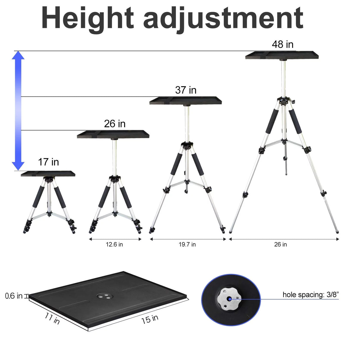 Adjustable Aluminum Tripod Stand with Tray and Carry Bag P401