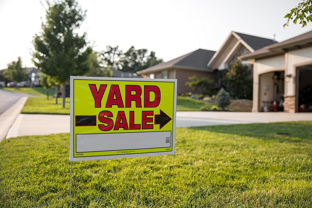 Yard Sale Sign with U-Stake, 32" H x 26" W, Yellow and Red, 10 Count Pack of 2 K131033