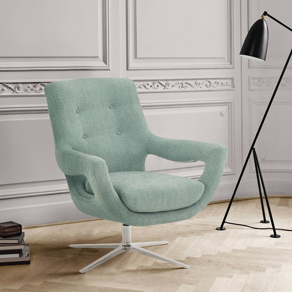 Spa Blue Fabric Adjustable Swivel Accent Chair Y3142